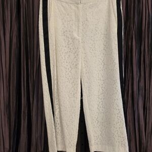 RACHEL Rachel Roy Creamy White Lace Wide-Leg Cropped Pants.